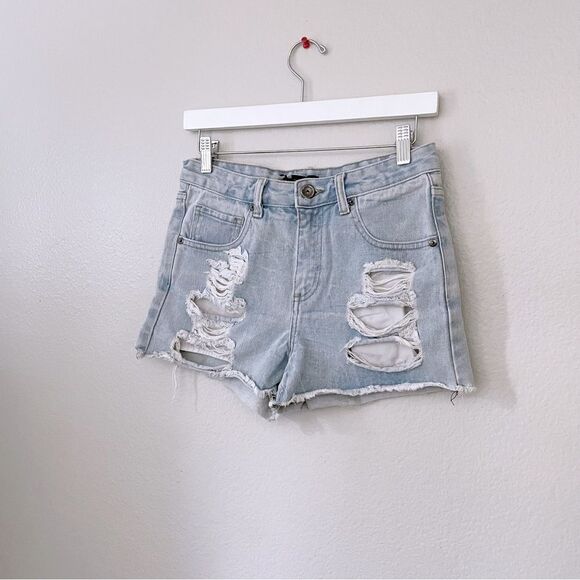 Light Wash Distressed Denim Shorts - Picture 1 of 5